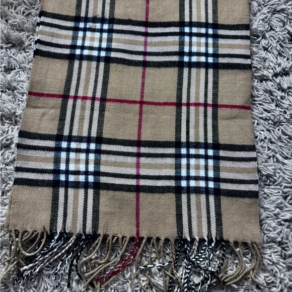 Classic Tan Plaid Cashmere Scarf